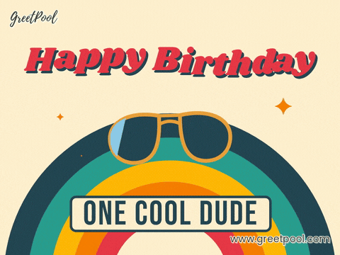 One Cool Dude Retro Birthday Happy birthday one cool dude retro seventies rainbow arcs with gold aviator sunglasses on cream