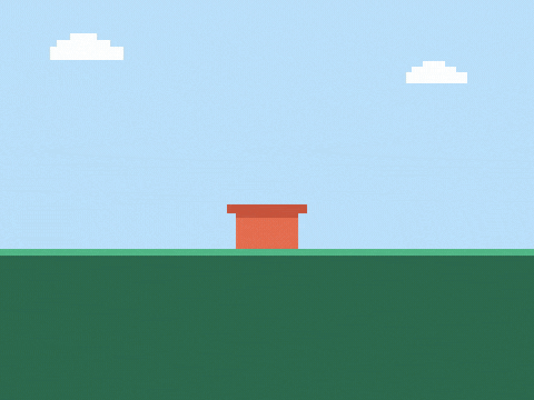 Happy birthday keep blooming pixel art pink flower growing from a pot and blooming under a blue sky