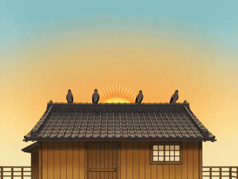 Birds lifting off a rooftop at sunrise, hope your day is filled with love mom gif