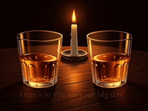 Whiskey Toast Birthday For Him Two whiskey glasses clinking beside a birthday candle, happy birthday gif for him
