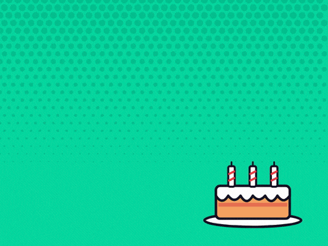 Zap happy b-day comic book lightning bolt lighting three birthday cake candles on a green background