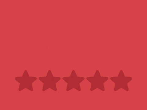 Happy Boss's Day five stars from all of us with five gold rating stars popping in on a red background