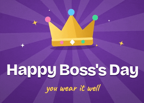 Happy Boss's Day, you wear it well, with a gold jewelled crown and sparkles on a purple sunburst