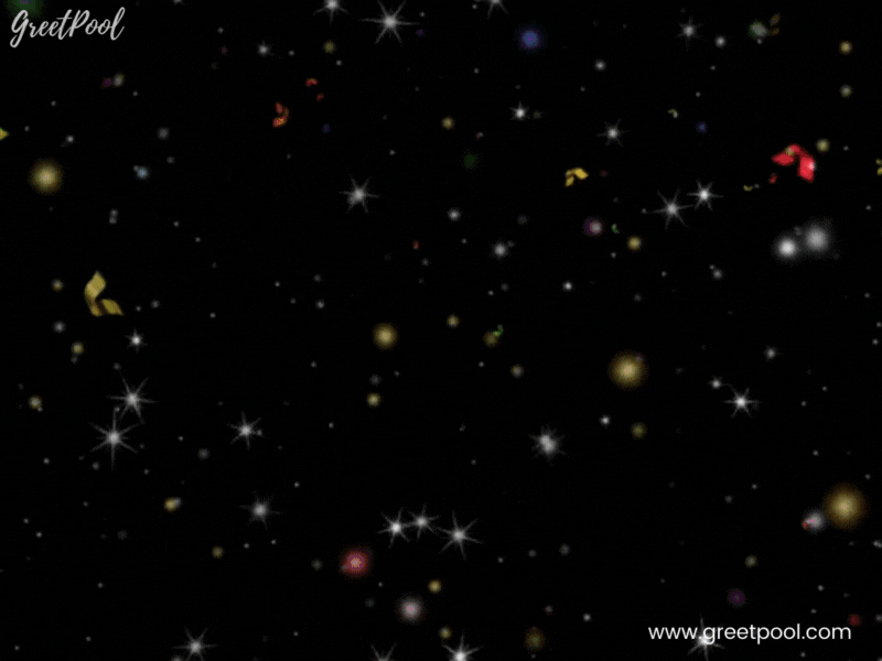 Animated congratulations and celebrations GIF on dark background