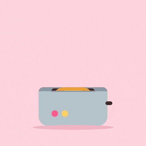 Toast to you celebration with a smiling slice of toast popping out of a toaster in a confetti burst
