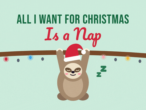 All I Want Christmas Nap Sloth All I want for Christmas is a nap joke with a sleepy sloth in a Santa hat hanging from a branch of fairy lights