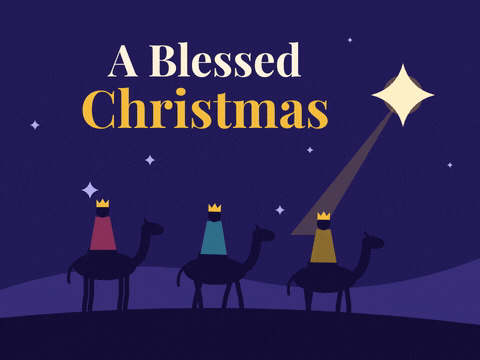 Blessed Christmas Three Wise Men Star A blessed Christmas with the three wise men riding camels across desert dunes toward a bright star in a purple night sky