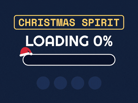 Christmas spirit loading bar filling with candy cane stripes to 100 percent festive under a little Santa hat