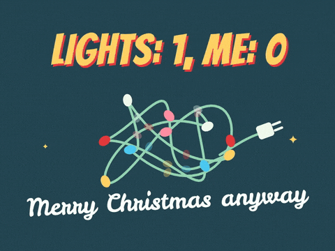 Lights 1, me 0, Merry Christmas anyway joke with a hopelessly tangled ball of blinking Christmas fairy lights