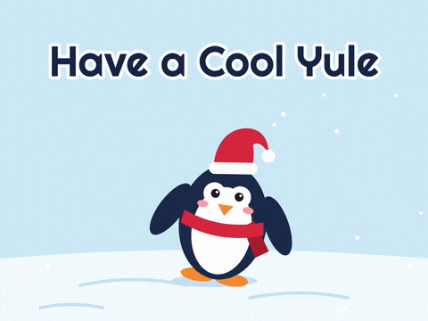 Have A Cool Yule Christmas Penguin Have a cool Yule Christmas penguin in a Santa hat and red scarf gliding side to side across the ice in falling snow