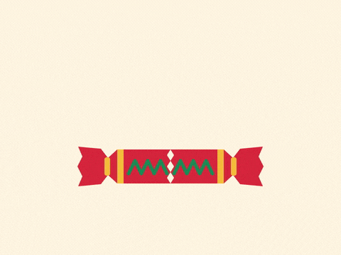 Have a cracking Christmas as a red Christmas cracker snaps apart with a pop, a gold paper crown and flying confetti