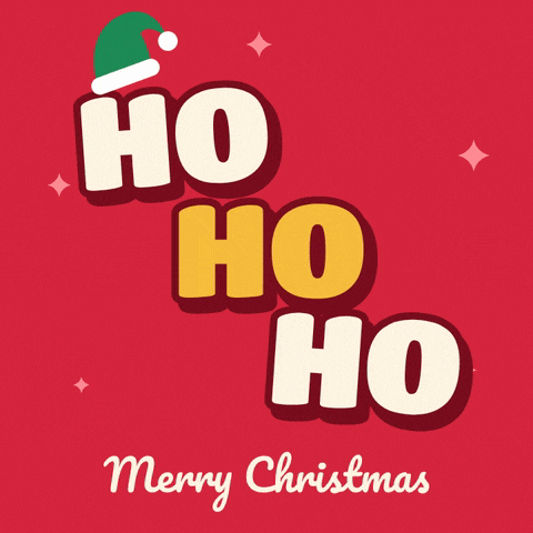 Ho Ho Ho Merry Christmas Type Ho Ho Ho Merry Christmas in bold retro lettering bouncing like a laugh with a Santa hat on a bright red background