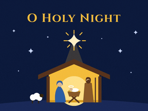 O Holy Night Christmas Nativity Star O Holy Night Christmas nativity with Mary, Joseph and baby Jesus in a glowing stable under a bright shining star