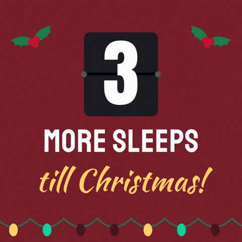 One more sleep till Christmas as a flip counter turns from 3 to 1 and the S drops off sleeps under string lights