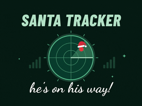 Santa Tracker Christmas Radar Santa tracker, he's on his way, Christmas Eve radar screen with a sweeping beam and a red Santa hat blip
