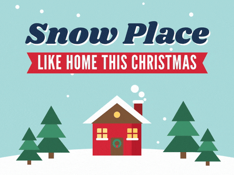 Snow Place Like Home Christmas Snow place like home this Christmas with a cosy red cottage, chimney smoke, pine trees and gently falling snow