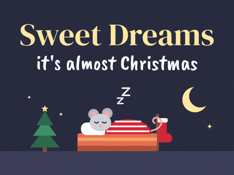 Sweet Dreams Almost Christmas Mouse Sweet dreams, it's almost Christmas, with a little grey mouse asleep in a matchbox bed beside a tiny stocking