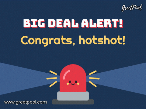 Big Deal Alert Congrats Siren Big deal alert, congrats hotshot: a smiling red siren light spinning its beams on a navy background