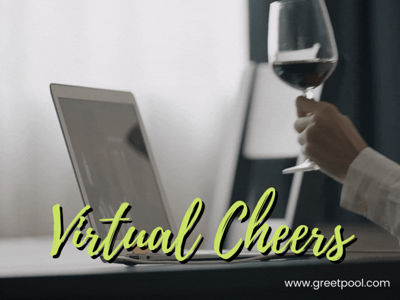 Animated congratulations virtual cheers GIF with wine glasses