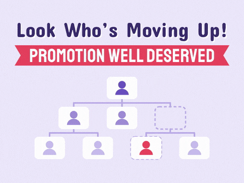 Promotion Moving Up Org Chart Look who's moving up, promotion well deserved: an org chart where one person hops up a level and the box turns gold
