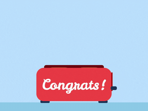 Toast To You Congrats Toaster A toast to you congrats pun with two smiling slices of toast popping out of a red toaster