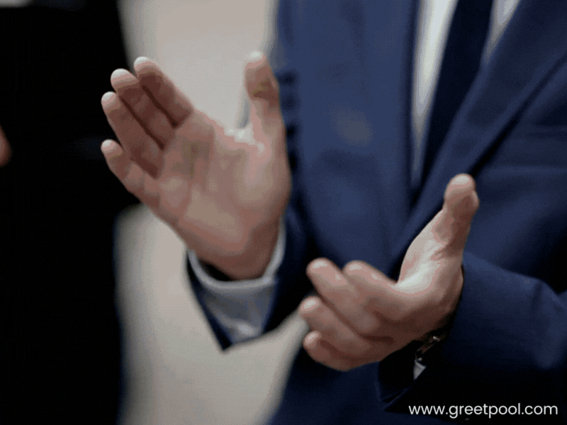 Animated you're hired GIF with celebration on dark background