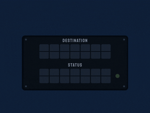 Farewell Departure Board Escaped Farewell split-flap departures board flipping to destination new job and status escaped as a plane flies by