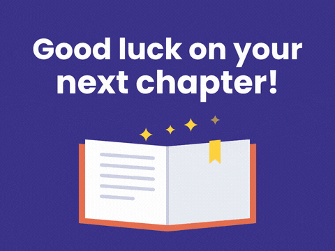 Farewell Good Luck Next Chapter Good luck on your next chapter farewell message above an open book turning a page with gold sparkles