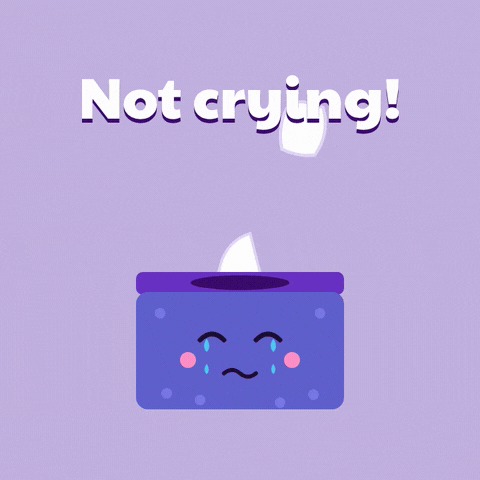 Farewell Not Crying Tissue Box Not crying, farewell, a teary purple tissue box shoots tissues into the air under a pink highlighter swipe