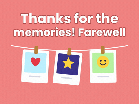 Farewell Thanks For The Memories Thanks for the memories farewell message above three instant photos swinging on a string