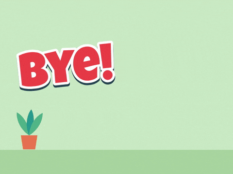 Funny bye message with a smiling orange character blasting off on a rocket powered office chair