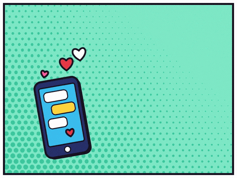 Keep In Touch Goodbye For Now Keep in touch, goodbye for now with a buzzing phone sending hearts and a comic speech bubble on mint