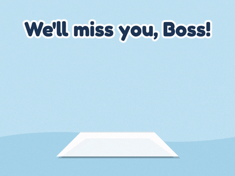 Miss You Boss Farewell Popup Hearts We'll miss you, boss paper cut pop-up card with colourful hearts springing up, from all of us
