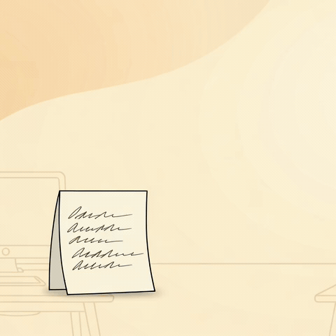 Desk scene with a coffee cup and notes and a You’ll Be Missed message, animated farewell GIF
