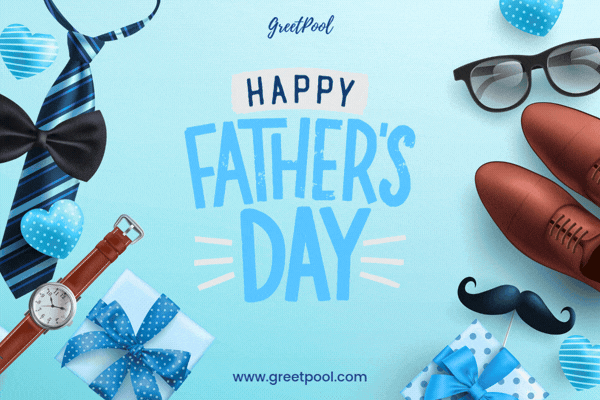 Animated Happy Father's Day GIF in blue with a necktie