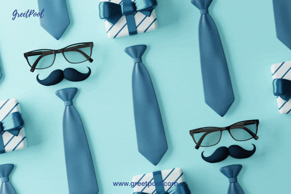 Animated Happy Father's Day GIF with mustache and glasses