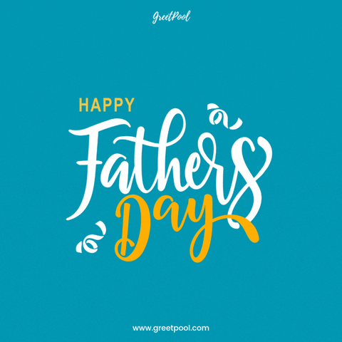 Animated Happy Father's Day GIF with teal script and sunburst