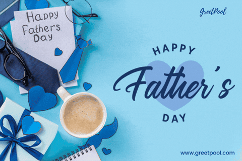Animated Happy Father's Day GIF with tools and coffee