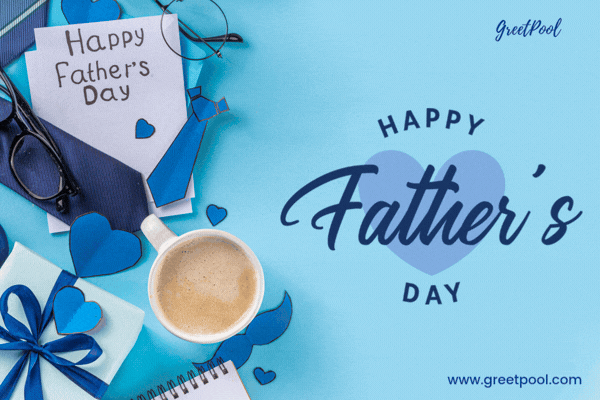 Animated Happy Father's Day GIF with tools and coffee