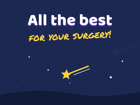 All the best for your surgery message with gold shooting stars crossing a navy night sky
