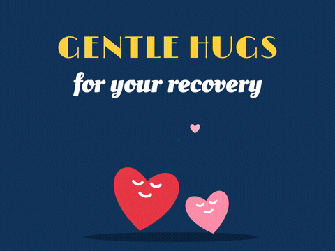 Gentle Hugs Surgery Recovery Hearts Gentle hugs for your recovery with a big and a small heart leaning in to hug on navy