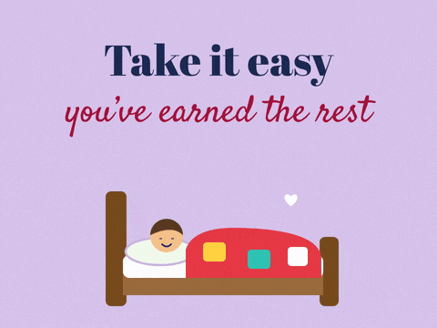 Get Well After Surgery Rest Bed Take it easy, you've earned the rest message with someone asleep in bed under a patchwork quilt