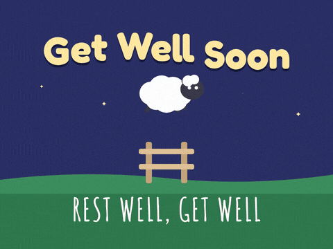 Get Well Soon Counting Sheep Get well soon, rest well, fluffy white sheep hopping over a wooden fence under a starry night sky