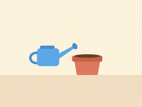 Get well soon, one bloom at a time, a watering can helps a sprout bloom into a smiling heart flower