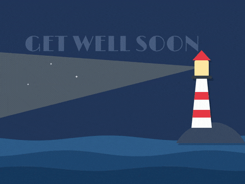 Get Well Soon Lighthouse Beam Get well soon, lighting your way, a red and white lighthouse beam sweeping over paper-cut night waves