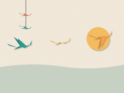 Get Well Soon Paper Cranes Get well soon, a thousand wishes for you, colourful origami paper cranes gliding past a paper sun
