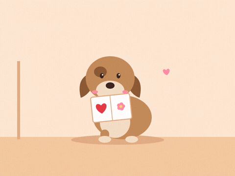 Get well soon, fetched you some cheer, a wagging brown puppy holding a heart card in its mouth