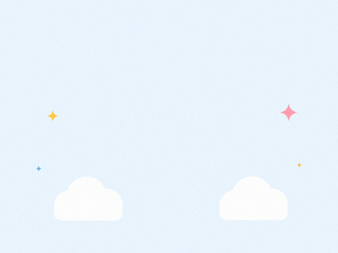 Get well soon rainbow drawing itself between two white clouds with a red heart and sparkles