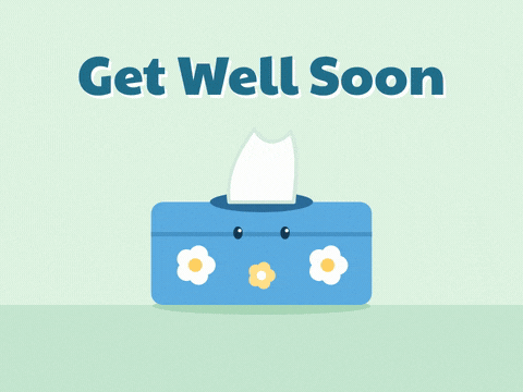 Get Well Soon Tissue Box Sneeze Get well soon, bless you, a cute flowery tissue box sneezing a tissue up into the air on mint green