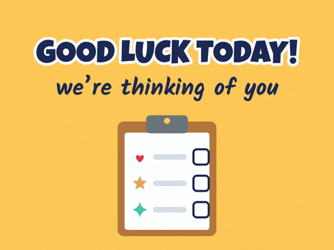 Good luck today surgery wishes with a clipboard checklist being ticked off beside a heart and star